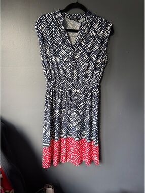 Robert Louis Sleeveless Patterned Dress with Drawstring Waist, Size M